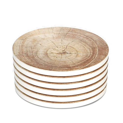 LIFVER Coasters for Drinks with Cork Base, Ceramic Stone Coasters for Coffee Table, Housewarming Gift for Friends - Men, Women Birthday, Home Decor, Timber Texture Pattern, 4 Inches, 6 Pcs