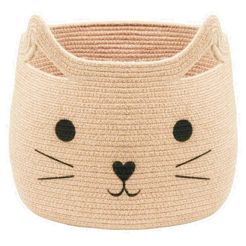 VK VK·LIVING Animal Baskets Large Woven Cotton Rope Storage Basket with Cute Cat Design Animal Laundry Basket Organizer for Towels, Blanket, Toys, Clothes, Gifts – Pet or Baby Gift Baskets 15