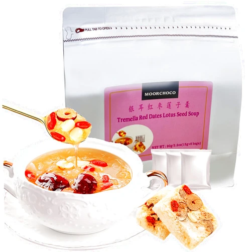 MOORCHOCO Freeze Dried White Fungus, Red Dates, Chinese Wolfberry Soup, 3.2 oz