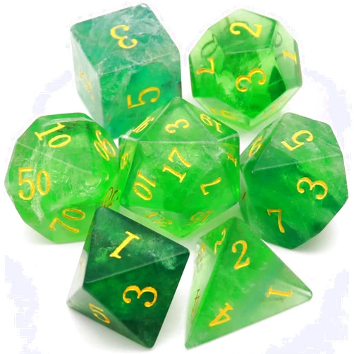 Haxtec Green Fluorite Gemstone Dice Set with Dice Case Semi-Precious Polyhedral DND Dice for D&D Dungeons and Dragons Gifts