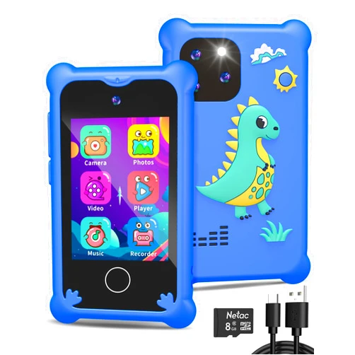 BESTOONE Upgrade Kids Phone Toys for 3 4 5 6 Year Old Girls and Boys, Toddler Emulated Touchscreen Smartphone with No Calls, No Internet, Christmas Birthday Gifts for Kids Ages 3-8 (Blue)