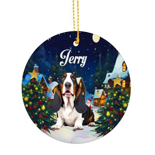 Custom Black Basset Hound Christmas Ornament, Black Basset Hound Dog Gift for Women, Black Basset Hound Dog Lover, Funny Black Basset Hound Gift