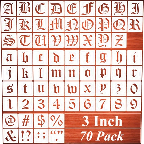 REOLAN 3 Inch Alphabet Letter Stencils for Painting - 70 Pack Old English Letter and Number Stencil Templates with Signs for Painting on Wood, Reusable Letters Stencils for Chalkboard Wood Signs & Wall Art