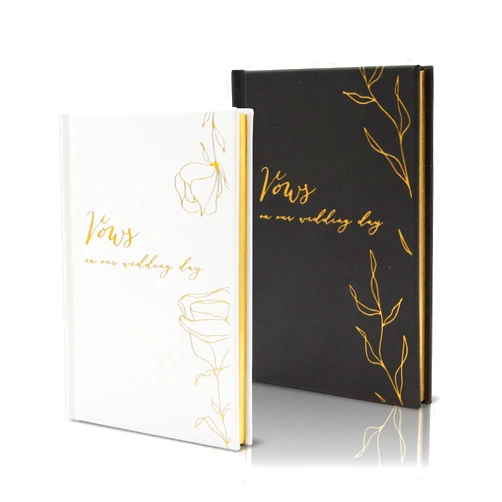 Modern Album Designs Vows On Our Wedding Day Vow Books (Set of 2) - Black & White Pocket Sized Foil Embossed Foliage Design Wedding Ceremony Vow Renewal Speech Notebook Planner, Gift for Bride & Groom Newly Engaged Couple