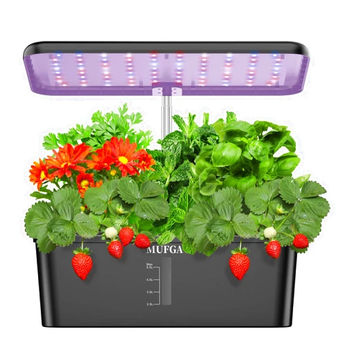 MUFGA 12 Pods Hydroponics Growing System, Indoor Garden with LED Grow Light, Plants Germination Kit, Mini Herb Garden with Pump System, Height Adjustable (No Seed)