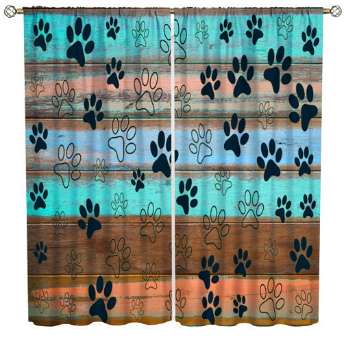 VUMIVI Dog Paw Print Curtains Rustic Farmhouse Vintage Wood Paneling Home Decor Window Treatments for Kitchen Kids Boys Girls Bedroom Living Room Office 42