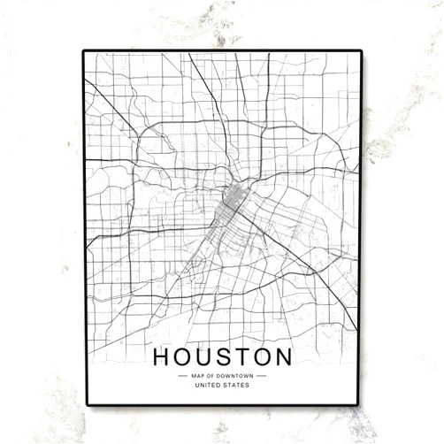 ZEARPT Houston City Map, Downtown Map, Houston Street Wall Art,City Road Art, Houston City Map, Office Wall Hanging, Workplace Wall Decor, 8x10 inch No Frame