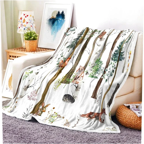 VeiVian Rustic Lodge Forest Cabin Throw Blanket, Country Hunting Woodland Fleece, Wild Animal Bear Moose Deer Fox Soft Plush Blanket, 50x60IN