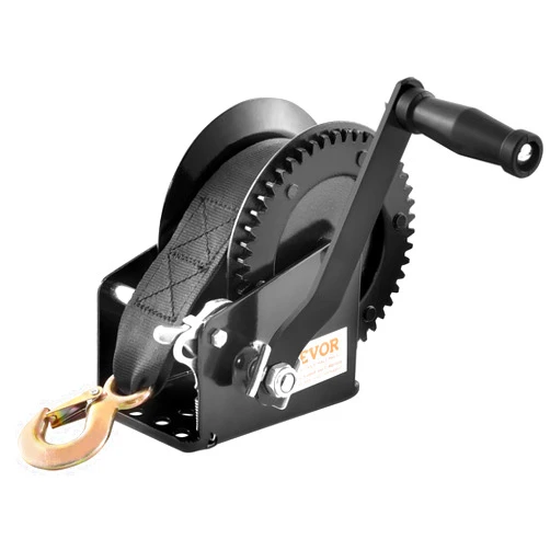 VEVOR Rope Crank Hand Winch 1600 lbs Capacity Boat Trailer Winch Heavy Duty 33 ft Polyester Strap and Two-Way Ratchet, Manual Operated Hand Crank Winch for Trailer, Boat or ATV Towing