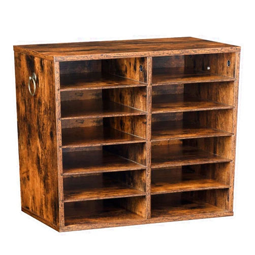 HOOBRO Literature Organizers, 12 Compartments Office Mailbox with Adjustable Shelves, Wood Countertop Literature Sorter for Office, Home, Classroom, Mailrooms Organization Rustic Brown FG12WF01