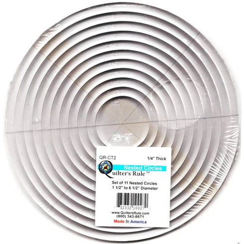 Quilter's Rule Nested Circles Template SET of 11 Nested Rings: Quarter-inch Thick Acrylic in Sizes 1.5 Inches Through 6.5 Inches