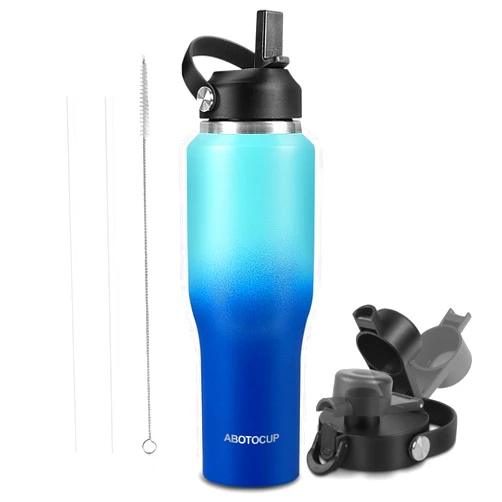 ABOTOCUP 32oz Insulated Water Bottle with Straw/Spout Lids, Stainless Steel Metal Water Bottles Keep Cold 24h&Hot 12h, Double Wall Vacuum Water Bottle that Fits in Cup Holder, Leak-proof, BPA Free