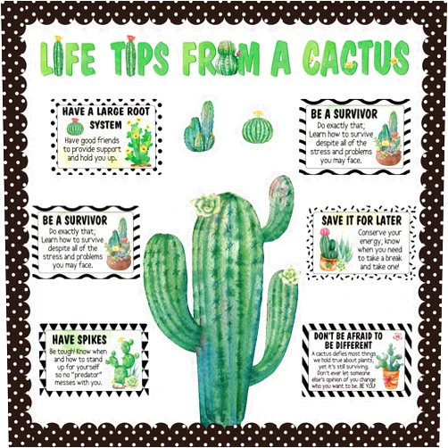 Pasimy 36 Pcs Cactus Bulletin Board Decorations Motivational Library Bulletin Board Set Cactus Classroom Decor for Back to School Decorations Classroom Must Haves Home School Wall Decorations