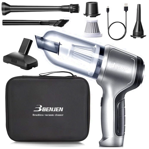 BENJEN Mini Car Vacuum Cleaner, 15000PA High Power, 3 in 1 Handheld Vacuum Cleaner with Brushless Motor, Portable Cordless Vacuum Cleaner for Car, Office and Home Cleaning