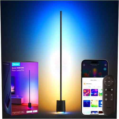 Govee Floor Lamp Pro, RGBIC LED Lamp with Bluetooth Speaker and White Noise, 2100 Lumens Standing Lamp, Works with Alexa, 16 Million Colors, Music Sync, Floor Lamp for Bedroom, Living Room, Black