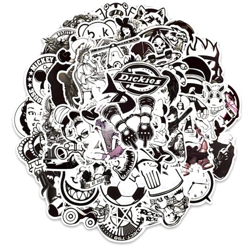 HHOCN Vinyl Black and White Stickers Pack 50 Pcs Black and White Decals for Laptops Ipad Car Luggage Suitcase Water Bottle Helmet