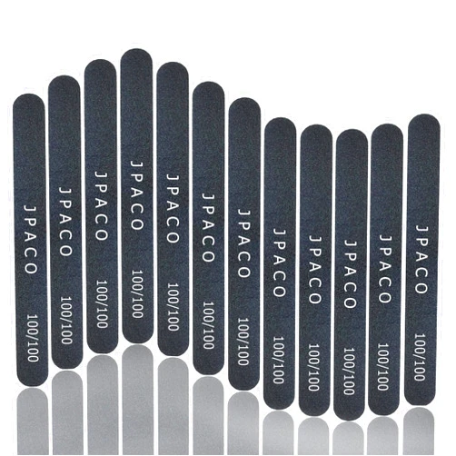 JPACO 12-Pack Professional Nail Files: Double-Sided 100/180 Grit Emery Boards for Natural, Acrylic, Poly, and Gel Nails - Washable Black Manicure Tools Set by JPACO