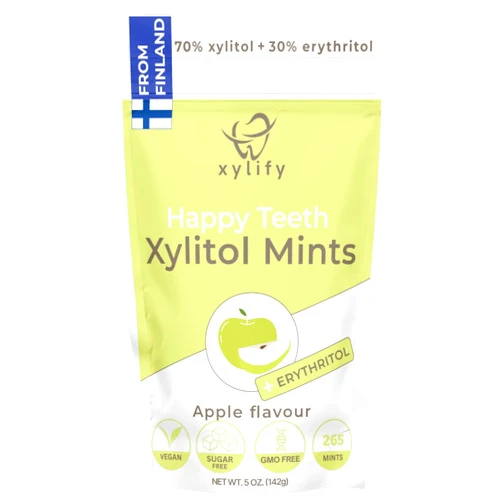 Xylify Happy Teeth Xylitol Mints for Oral Care - Apple flavor, with Xylitol and Erythritol, Sugar Free Candy, Happy Teeth dental mints from Finland, 5 oz - 265 mints