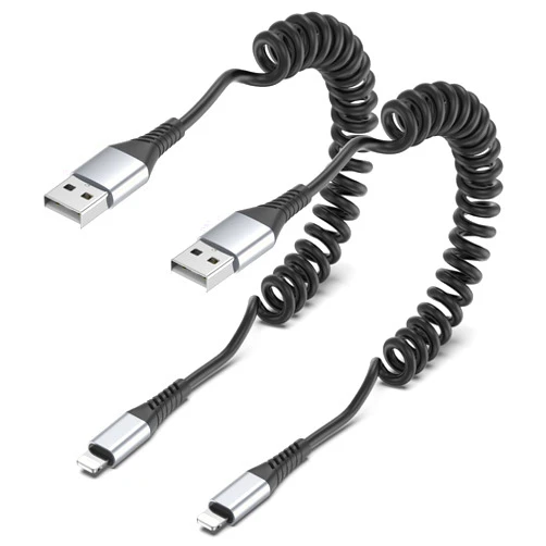 PEAKLIFT Coiled Lightning Cable, 2 Pack Coiled iPhone Charger Cable for Car Short Retractable iPhone Lightning Cable Compatible with Apple CarPlay iPhone 14 13 12 11 Pro Max Mini 10 8 Plus XR SE, AirPods