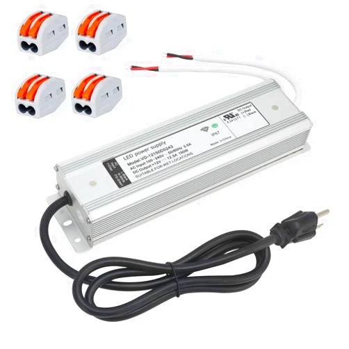 E ENERSYSTEC 12V LED Driver 150 Watts 110V to 12 Volt Power Supply Waterproof IP67 Transformer 150W 12V DC LED Power Supply AC to DC Converter with 3 Prong Plug, 120V AC to 12V DC Power Adapter Low Voltage