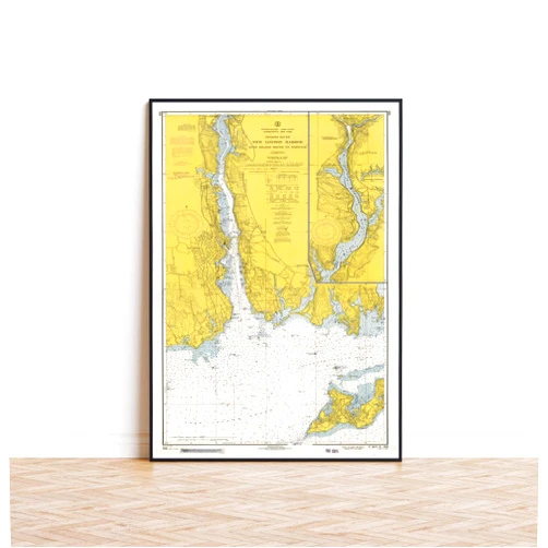 MG Global Wrapped Gift | Nautical Chart Poster of New London Harbor Long Island Sound To Norwich Thames River Connecticut 1967 Harbors 359 | 11x17 12x18 16x24 24x36 Historical Unframed Print Wall Art Decor