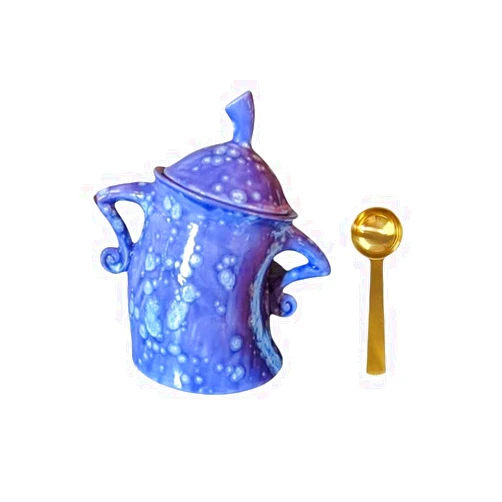 XFDJB Canister With Attitude,Cute Sassy Tea Pot Storage Canister with Airtight Lid Fun Food Jar Stylish Teapot Large Ceramics Lid, Creative for Coffee, Tea, Sugar, and Spices,with spoon (Blue)