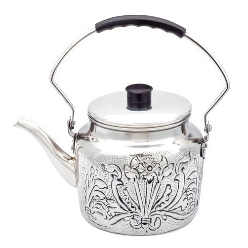 Old Dutch International 2 QT “Art Nouveau” embossed Tea Kettle w/Bakelite handle/knob, Stainless Steel