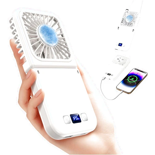 Finect Handheld Portable Fan with Ice Cooler,6 in 1 7000mAh USB Rechargeable Foldable Personal Hand Held Fan,Power Bank, LED Display, 5+2 Speeds for Travel/Summer/Concerts/Lash, Gifts for Men Women