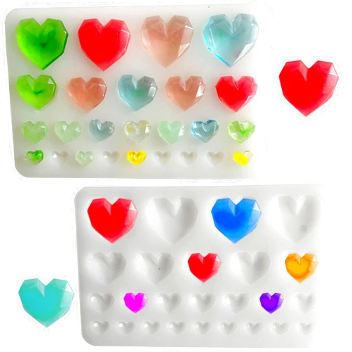 Szcelling Szecl 2Pcs 25 Grid Diamond Heart Silicone Mold Mixed Size 0.59-1.34 inch Faceted Heart Shape Epoxy Resin Mold Keychain Pendant Casting Crystal Mirror DIY Craft Jewelry Necklace Beads Charms Making