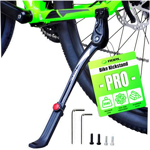 RBRL Bike Kickstand 18mm Hole Spacing, Bike Stand Aluminium Alloy Adjustable Bicycle Kickstand, Rear Side Bicycle Kick Stand for 24''-29'' Mountain Bike/Road Bike/BMX/MTB