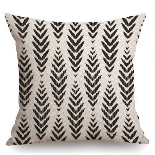 Swono Fashion Ikat Chevron Throw Pillow Cover Black and White Cotton Linen Decorative Pillow Case Cushion Cover Home Sofa Decor 18x18 Inch Pillow Cover