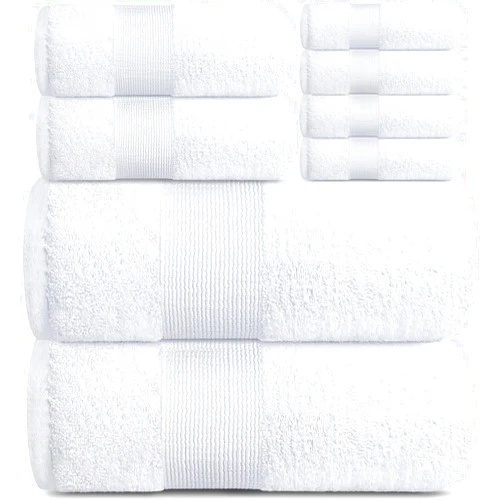 White Classic Resort Collection Soft Bath Towel Set | Luxury Hotel Plush & Absorbent Cotton | 2 Bath Towels, 2 Hand Towels and 4 Washcloths [8 Piece, White]