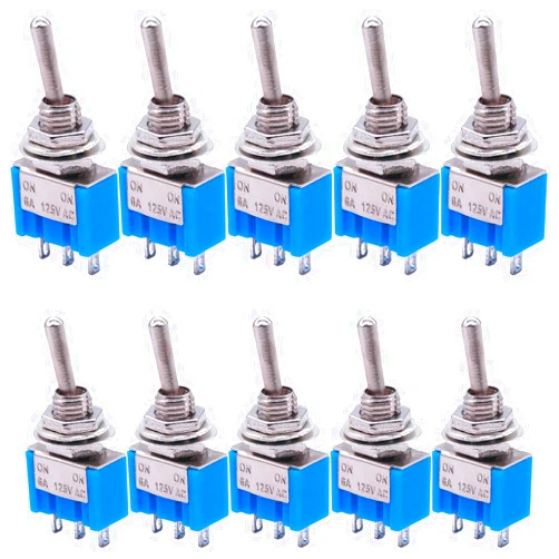 Taiss 10pcs SPDT Mini Toggle Switch 3-Pin 2 Position ON/ON Miniature Toggle Switch 6A 125V AC Toggle Switch MTS-102
