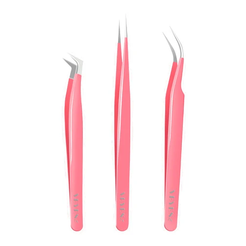 VEYES INC Lash Tweezers for Eyelash Extensions,High Precision Tweezers Kit Contains Isolation,Curved and Volume Lash Tweezers (3pcs) Pink