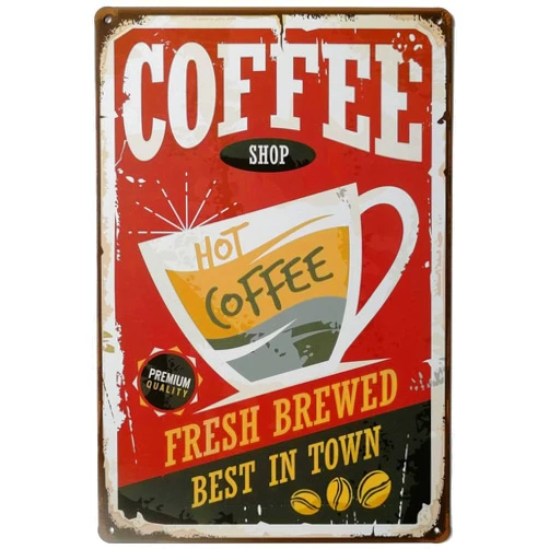 ERLOOD Coffee Shop Hot Coffee Vintage Metal Tin Sign Poster Home Plaque Poster Wall Art Pub Bar Decor 12 X 8