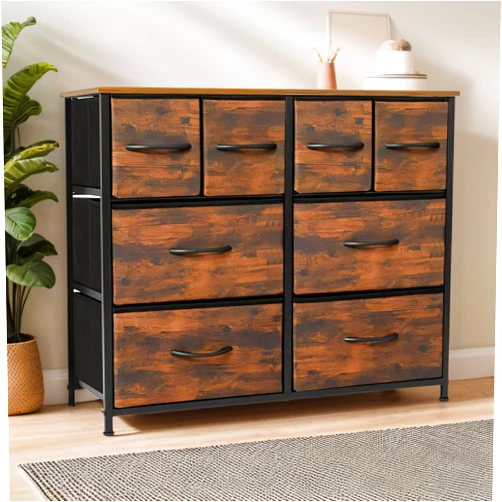 AZL1 Life Concept Dresser for Bedroom, Chest of Drawers, Fabric Storage Tower, Storage Dresser Furniture Unit, 8 Fabric Drawers and Wood Top for Living Room, Entryway, Hallway, Closets, Rustic Brown