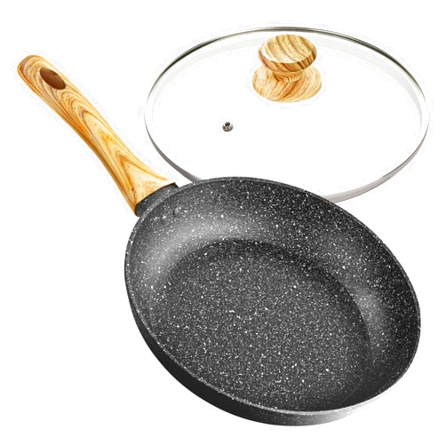 MICHELANGELO Nonstick Frying Pan with Lid, 12 Inch Frying Pan with Stone Coating, Large Frying Pan Granite with Bakelite Handle, Induction Compatible