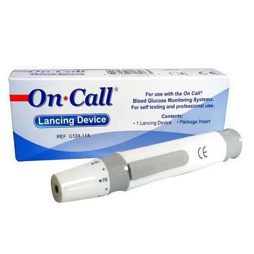 On Call Lancing Device for Blood Glucose Testing by On Call, 6 Depth Settings to Minimize Pain, Pen for Diabetes Monitoring