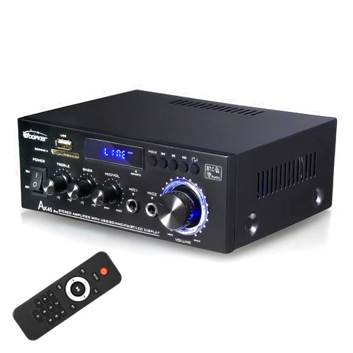 WOOPKER Amplifier Home Audio Stereo Receivers with Bluetooth 5.3,2.0 Channel Stereo Amplifier System for Home Theater Speakers, Karaoke,Garage,Home Amp w/USB/SD/RCA/MIC in, Remote Control