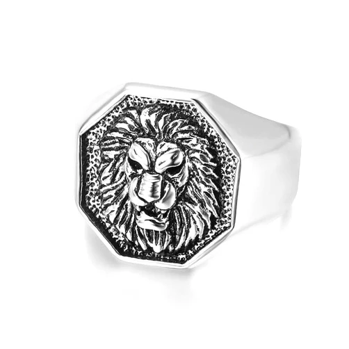 MIVEIVIA Lion Head Ring for men Lion Hair ring Stainless Steel Hip Hop ring for Men Vintage Animals Rings Iced Out Jewelry Punk Ring Club ring Heavy Metal ring for men