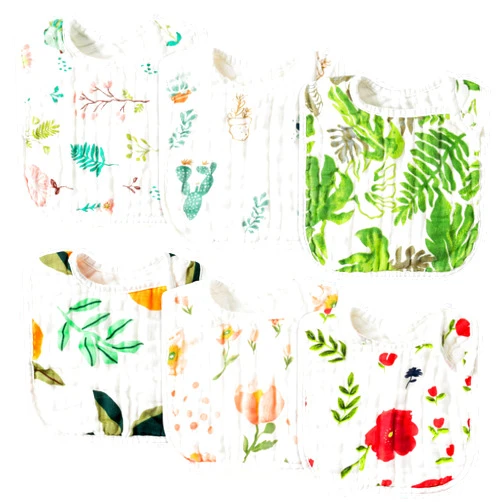 Zainpe 6Pcs Snap Muslin Cotton Baby Bibs Summer Cactus Patterns Infants Drooling Bib, Soft Absorbent Adjustable Burp Cloths for Newborns Girls Boys Toddlers Teething Eating Feeding 0 to 36 Months