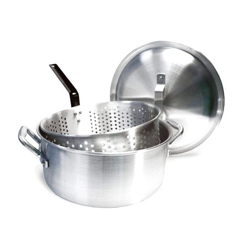 Bayou Classic 1350 14-qt Aluminum Fry Pot w/ Lid and Aluminum Perforated Basket Features Heavy-Duty Riveted Handles Domed Lid Perfect For Frying Fish Shrimp Chicken and Hushpuppies