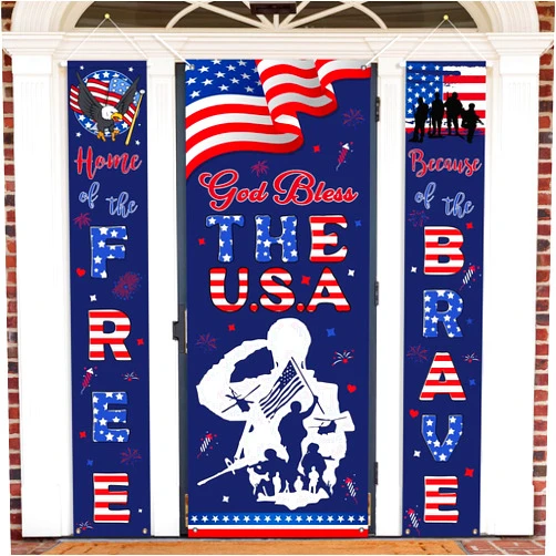 Ssailue decor 4th of July Door Decor Patriotic Banner 3 Pcs Home of the Free and Because of the Brave Porch Sign Set for 4th of July Decorations Independence Day Party Supplies Indoor Outdoor