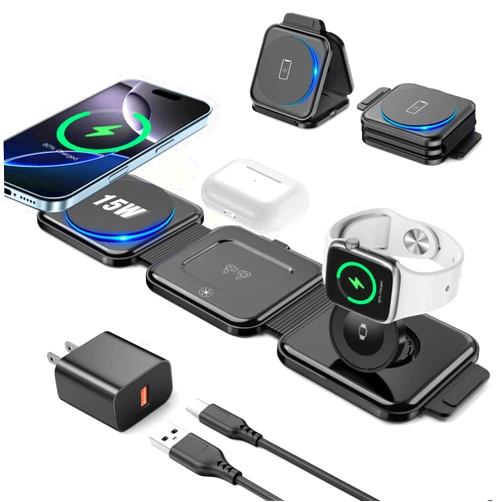 Voice-tank 3 in 1 Charging Station for Apple Devices 20W Foldable Mag-Safe Charger for Travel Wireless Charger Pad for iPhone 16 15 14 13 12 Pro/Pro Max/Plus/Mini AirPods 2/3/Pro iWatch Ultra/8/7/SE/6/5/4/3/2