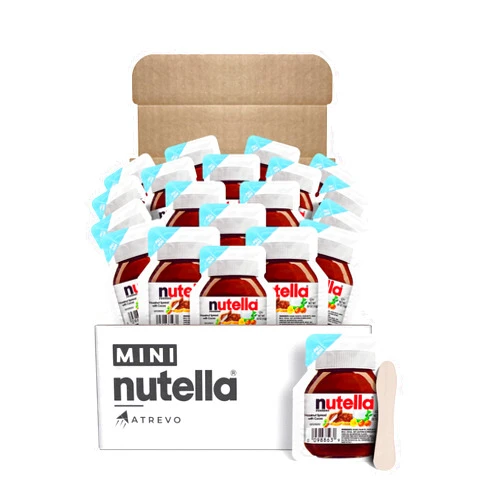ATREVO Nutella Mini Cups – 20 Single Serve Snack Packs (0.52 oz Each) + 20 Wooden Spoons - Holiday Chocolate Treats, Coworker Gift Ideas, Secret Santa Gifts, Office Holiday Snacks, Stocking Stuffers