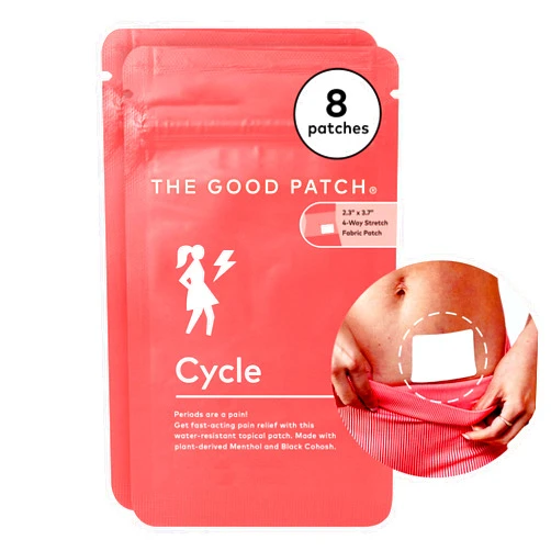 The Good Patch Cycle Period Pain Patch for Cramps, Natural Patch with Menthol, Black Cohosh, Plant Powered Wearable Wellness, Pain Relief, Large Sized (8 Total Patches)
