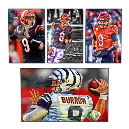 SONAXO Joe Burrow 4 Pieces Unframed Printed Art (08x12 inches) Canvas Posters Sports Wall Decor Living Room Bedroom Decor Office Decor Gifts