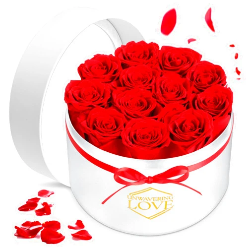 POMINEL Gift for Mom Red 12Pcs Eternal Preserved Roses Flowers in a White Box Mothers Day Birthday Gifts for Mom Women