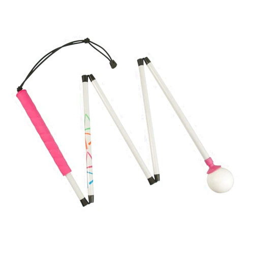 Ambutech HiLites Pink 5-Sec 54-in Graphite Folding Cane-Rolling Ball