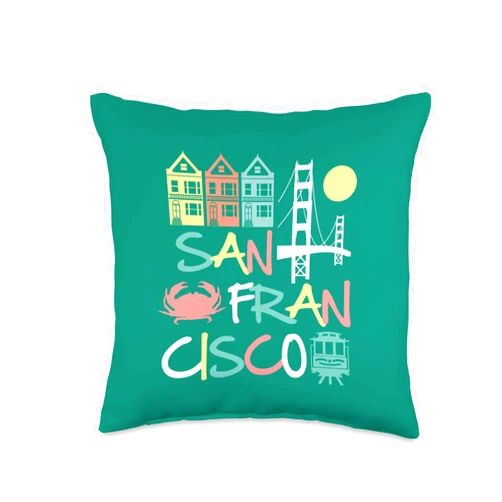 California Love American City Colorful Art Tees San Francisco Bridge SF Icons Vintage California Dark Throw Pillow, 16x16, Multicolor